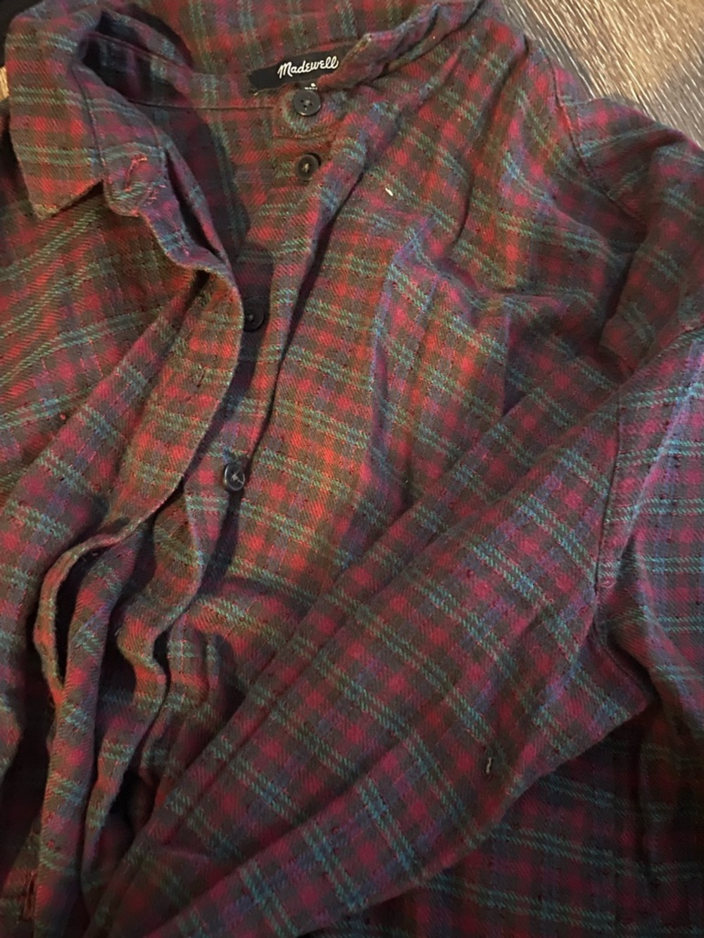 Madewell Red & Green Plaid Flannel Shirt